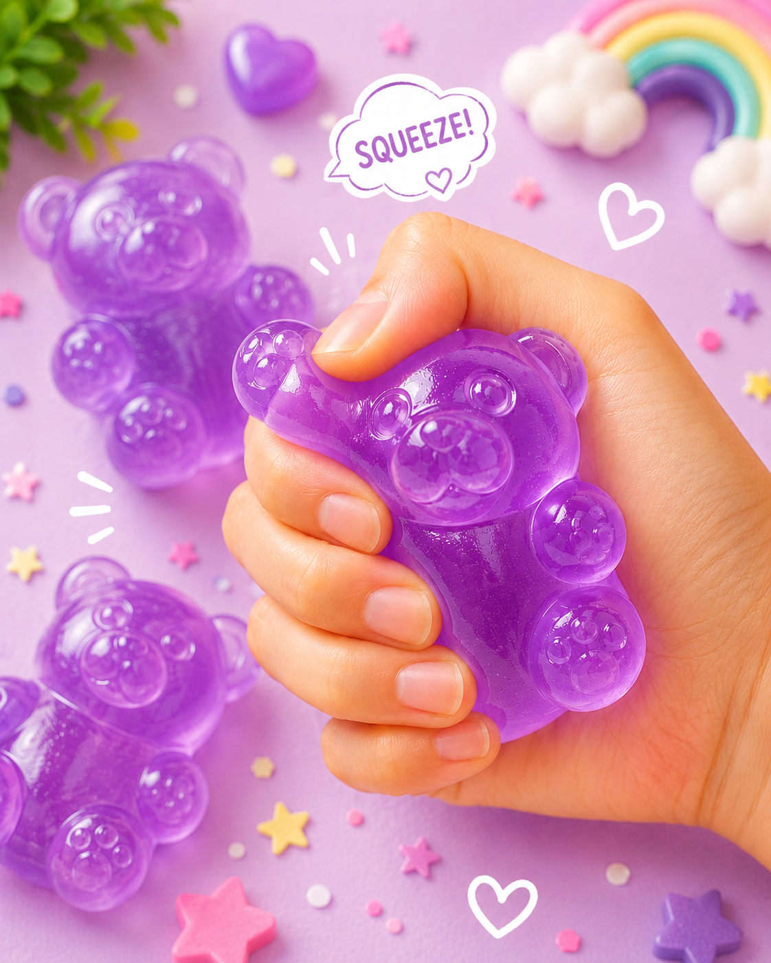 Nice Squishy Bear Pack – Slow Rise Stress Relief Fidget Toys | Blue, Pink, Purple & Gold
