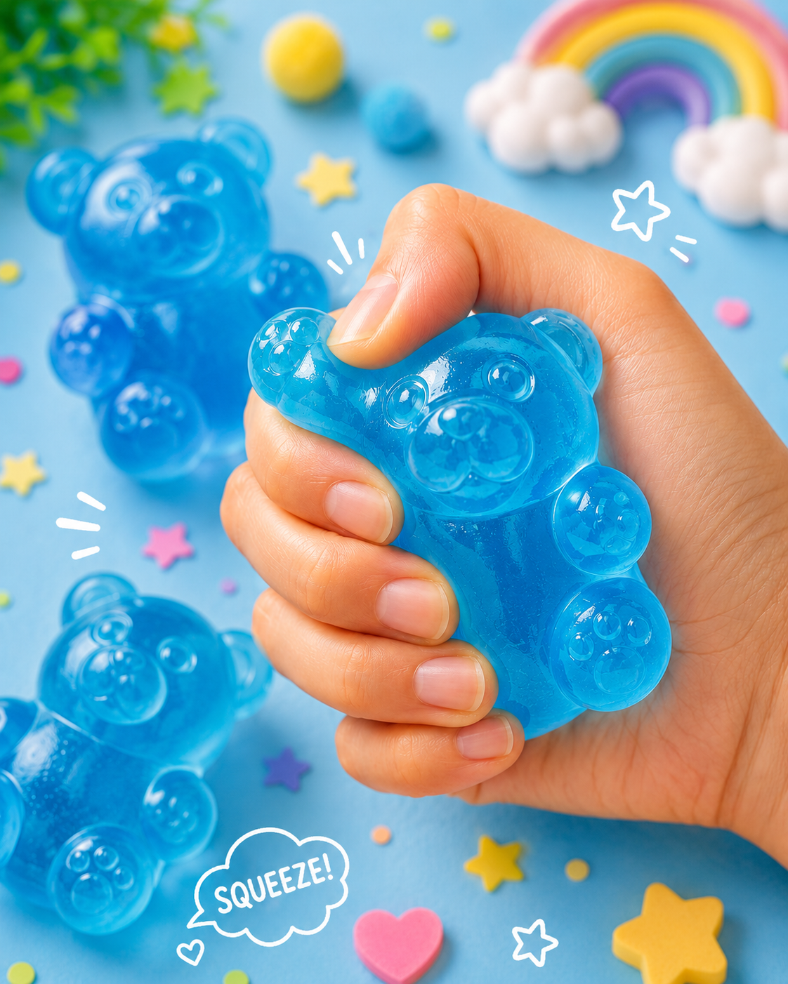 Nice Squishy Bear Pack – Slow Rise Stress Relief Fidget Toys | Blue, Pink, Purple & Gold