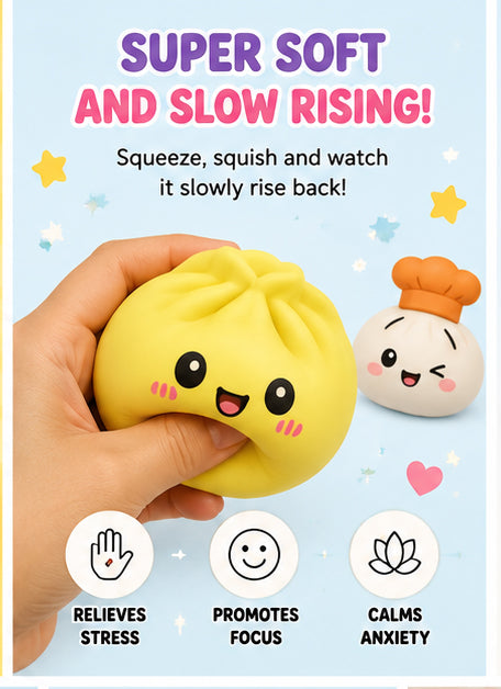 Mystery Dumpling Squishy Pack – Assorted Solid & Glitter Slow Rise Stress Relief Fidget Toys